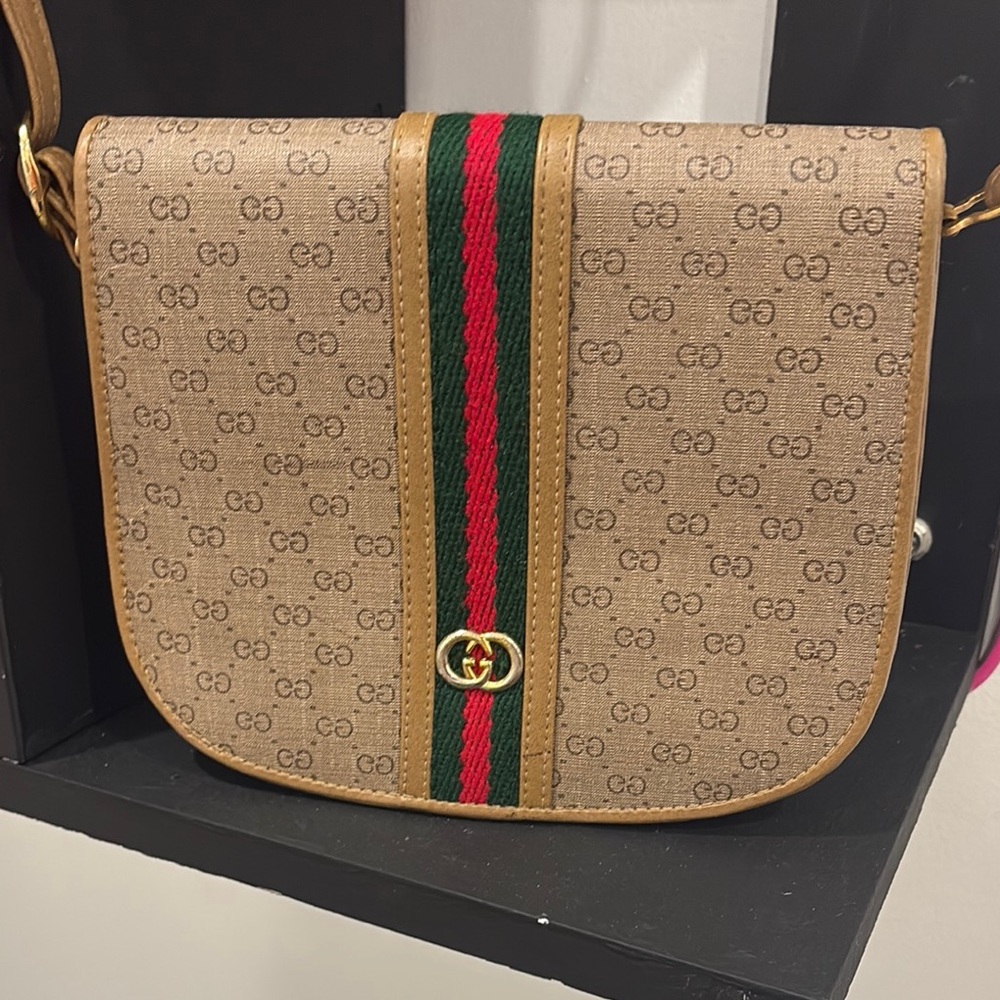 Gucci Brown and Green Crossbody Bag with Iconic Design